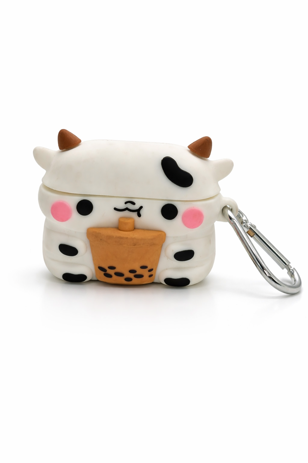 Cow-Shaped AirPods Case with Boba Drink – Cute Silicone Cover with Keychain