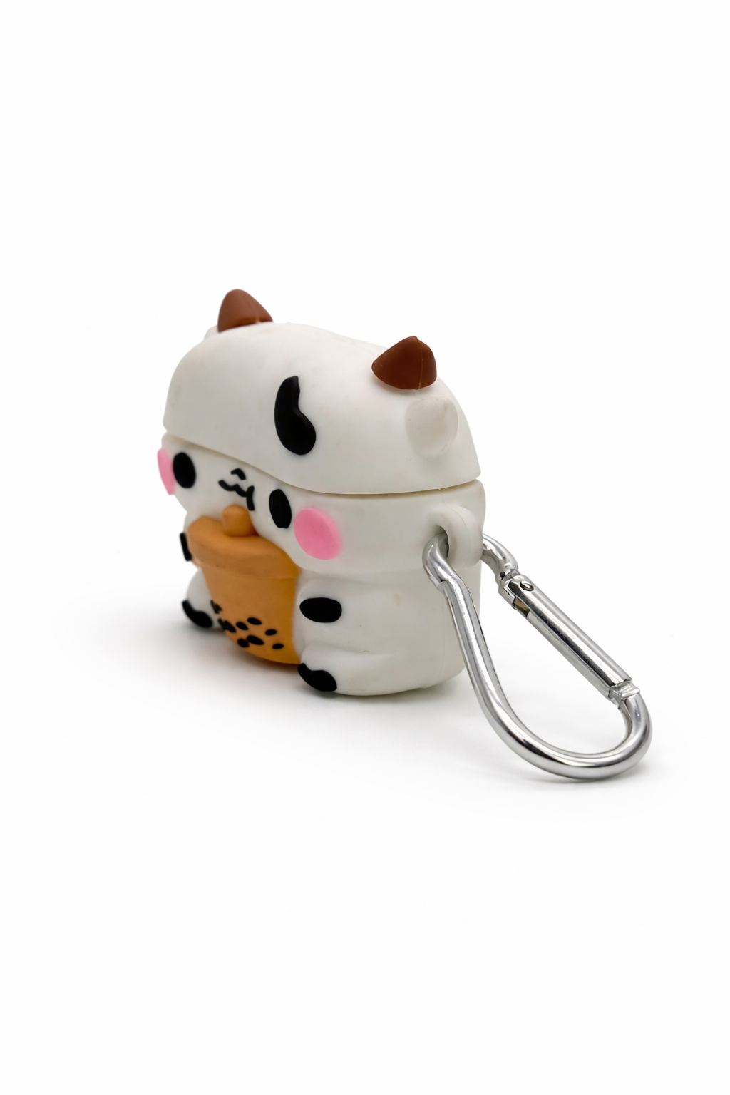Cow-Shaped AirPods Case with Boba Drink – Cute Silicone Cover with Keychain