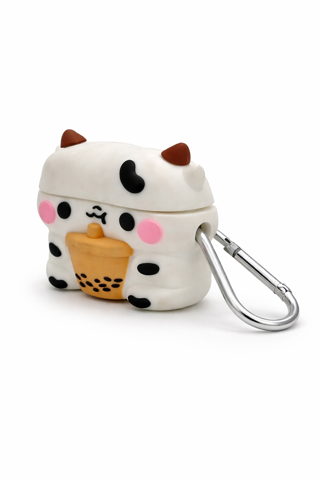Cow-Shaped AirPods Case with Boba Drink – Cute Silicone Cover with Keychain