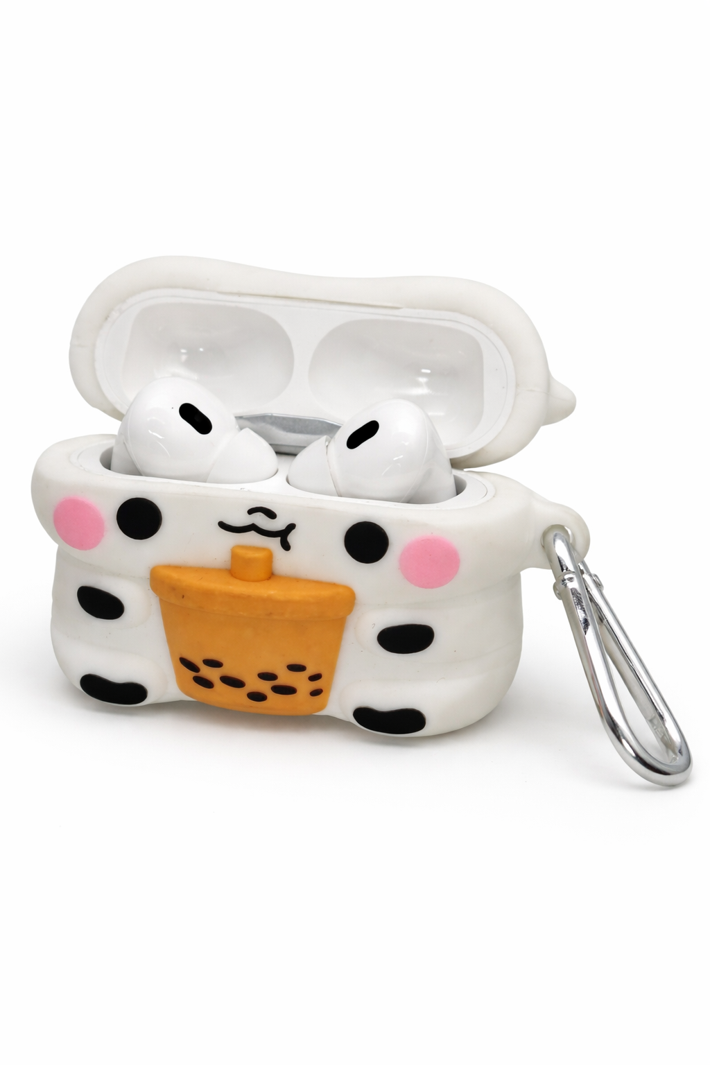 Cow-Shaped AirPods Case with Boba Drink – Cute Silicone Cover with Keychain